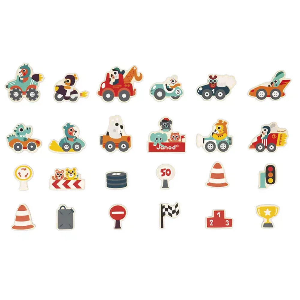 Janod 24 Imanes Coches De Carreras Fashion