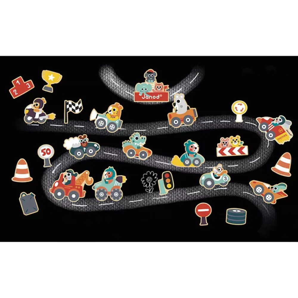 Janod 24 Imanes Coches De Carreras Fashion